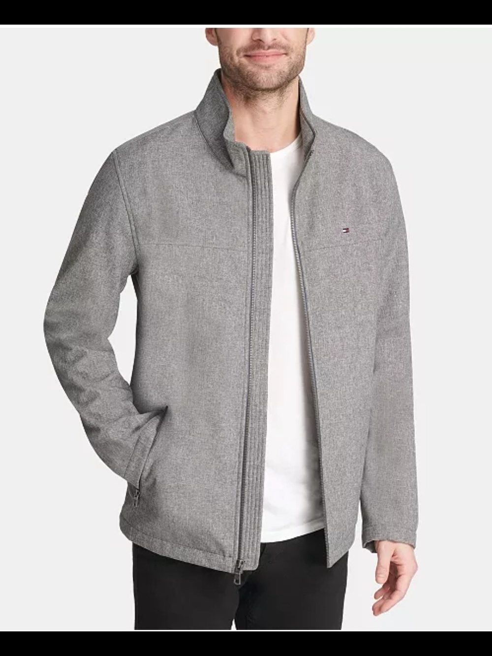 Tommy Hilfiger Men's Soft-Shell Classic Zip-Front Jacket Size L Color Gray